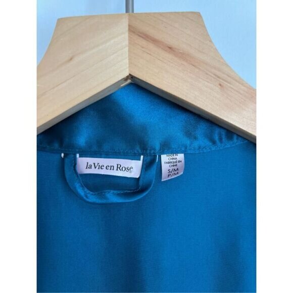 Vintage Y2K La Vie En Rose Women’s S/M Blue Satin Belted Nightwear Robe Sleepwea - Picture 5 of 15